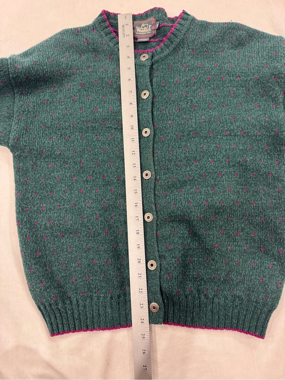 Vintage Woolrich Wool Blend Cardigan Sweater Buttons medium Green - Picture 4 of 6